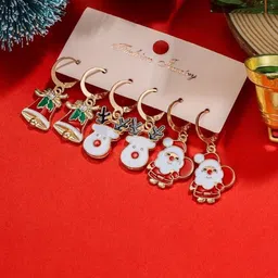 EL REGALO Pack Of 3 Christmas Enamelled Detail Contemporary Hoop Earrings-picture-21