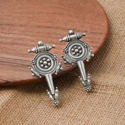 TEEJH Silver-Plated Geometric Shaped Oxidised Drop Earrings-picture-17