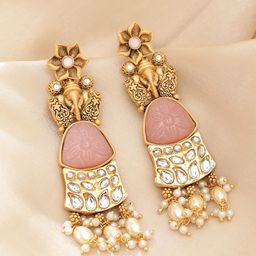 Rubans Gold-Plated Kundan Geometric Drop Earrings-picture-37