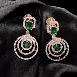 Saraf RS Jewellery Green & White Studded Geometric Party Drop Earrings image 1