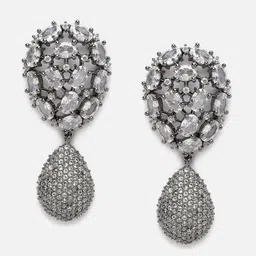 Aazeen Rhodium-Plated Teardrop Shaped Drop Earrings-picture-29