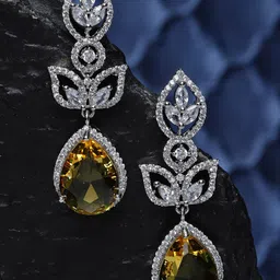 ZENEME Yellow Teardrop Shaped Drop Earrings-picture-35