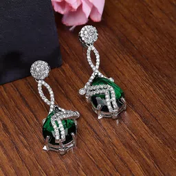 ZENEME Rhodium-Plated Teardrop Shaped Drop Earrings-picture-36