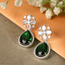 ZENEME American Diamond studded Teardrop Shaped Drop Earrings-picture-31
