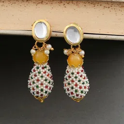 Silvermerc Designs Gold-Toned & White Teardrop Shaped Drop Earrings-picture-39