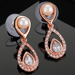 Estele Rose Gold-Plated Teardrop Shaped Drop Earrings-picture-31