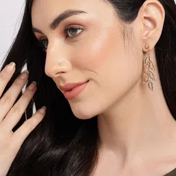 SOHI White & Gold-Plated Leaf Shaped Drop Earrings-picture-12