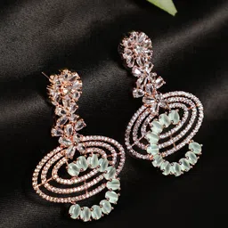 Jazz and Sizzle Green & White Rose Gold-Plated Crescent Shaped Drop Earrings-image-73