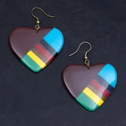 Golden Peacock Multicoloured & Brown Heart Shaped Drop Earrings-picture-30