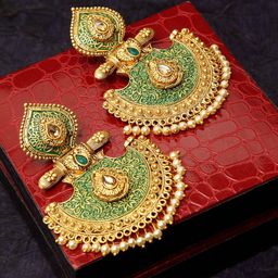 PANASH Gold-Toned & Green Geometric Handpainted Drop Earrings-picture-19