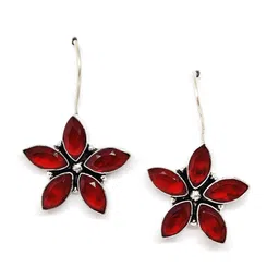 EL REGALO Red Floral German Silver Drop Earrings-image-50
