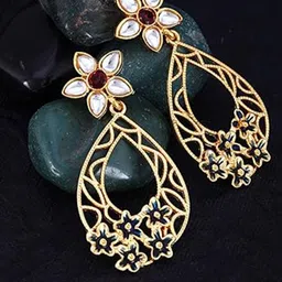 Vighnaharta Gold-Plated Stones Studded Floral Drop Earrings-picture-32