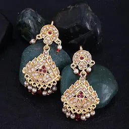Vighnaharta Gold-Plated Stones Studded Beads Beaded Floral Drop Earrings-picture-36