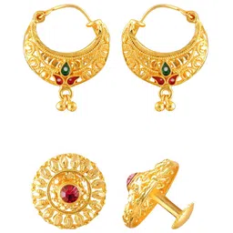 Vighnaharta Set Of 2 Gold-Plated Floral Hoop Earrings-picture-39