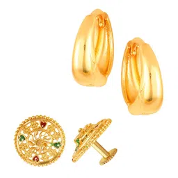 Vighnaharta Set Of 2 Gold-Plated Floral Studs & Hoops Earrings-picture-28