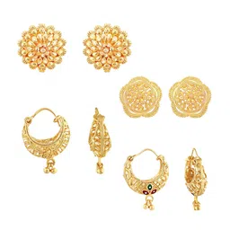 Vighnaharta Set Of 4 Gold-Plated Floral Hoop Earrings-picture-18