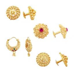 Vighnaharta Set of 4 Gold-Plated Cubic Zirconia Stone Studded Studs & Hoop Earrings-picture-34