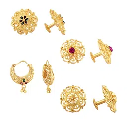 Vighnaharta Set Of 4 Floral Gold-Plated Studs Earrings-picture-27