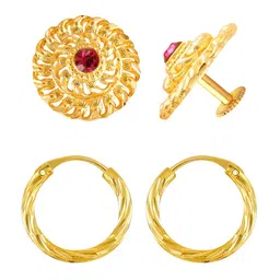 Vighnaharta Set Of 2 Gold-Plated Cubic Zirconia-Studded Brass Floral Hoop & Studs Earrings-picture-26