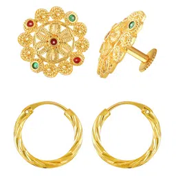 Vighnaharta Set Of 2 Gold Plated Floral Hoop Earrings-picture-21