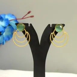 TISHUL JEWELS Gold-Plated Artificial Stones Studded Contemporary Shaped Drop Earrings-picture-56