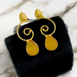 TISHUL JEWELS Gold-Plated Artificial Stone Studded Contemporary Drop Earrings-picture-17