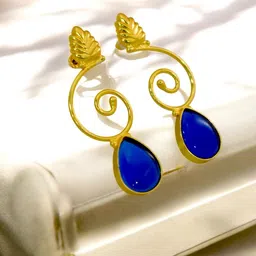 TISHUL JEWELS Gold-Plated Artificial Stone Studded Contemporary Drop Earrings-picture-18