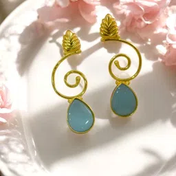 TISHUL JEWELS Gold-Plated Artificial Stone Studded Contemporary Drop Earrings-picture-14