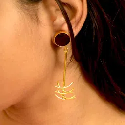 TISHUL JEWELS Gold-Plated Artificial Stones Studded Contemporary Shaped Drop Earrings-picture-16