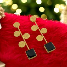 TISHUL JEWELS Gold-Plated Artificial Stone Studded Contemporary Drop Earrings image 1