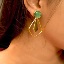 TISHUL JEWELS Gold-Plated Artificial Stones Studded Geometric Shaped Drop Earrings-picture-25