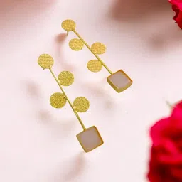 TISHUL JEWELS Gold-Plated Artificial Stone Studded Contemporary Drop Earrings-picture-10