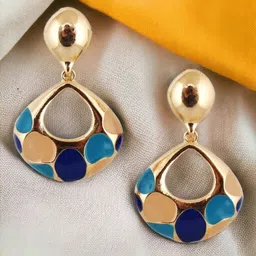 LUCKY JEWELLERY 18 KT Gold-Plated Contemporary Enamelled Drop Earrings-picture-22