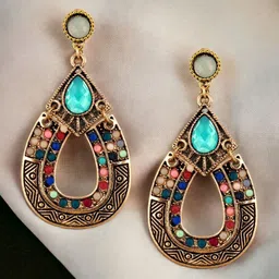 LUCKY JEWELLERY 18k Gold Plated Contemporary Drop Earrings-picture-12