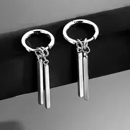 Peora Stainless Steel Silver-Plated Contemporary Shaped Drop Earrings-picture-26