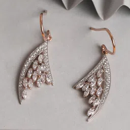 Clara Women Rose Gold And White 925 Sterling Silver CZ Studded Lily Drop Earrings-picture-54