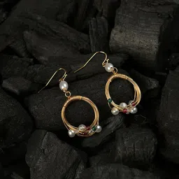SOHI Gold-Toned Pearl Studded Circular Drop Earrings-picture-36