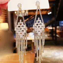 Shining Diva Fashion Gold-Plated Crystals Stone Studded Contemporary Drop Earrings-picture-40