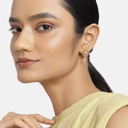 Estele Gold-Toned & White Contemporary Drop Earrings-picture-37