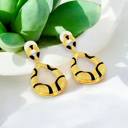 Mahi Gold-Plated Artificial Stones Studded Teardrop Shaped Meenakari Drop Earrings-picture-21
