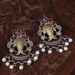 Anouk Silver-Toned Silver-Plated Oxidised Contemporary Drop Earrings-picture-19