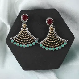 Anouk Red Silver-Plated Stone Studded Drop Earrings-picture-10