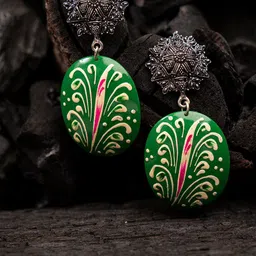 Shoshaa Green Meenakari Contemporary Drop Earrings-picture-28
