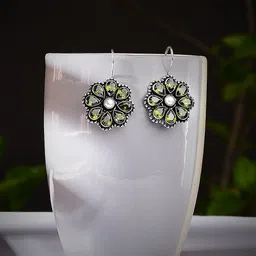 Bamboo Tree Jewels Silver-Plated Stone-Studded Floral Drop Earrings-picture-16