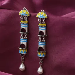 kashwini Silver-Toned & Blue Contemporary Drop Earrings-picture-10