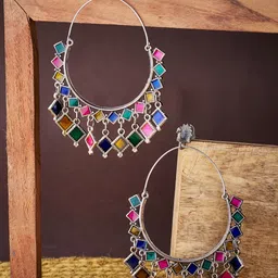 ATIBELLE Multicoloured Contemporary Silver-Plated Hoop Earrings-image-72