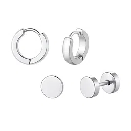 KARISHMA KREATIONS Unisex Set Of 2 Stainless Steel Circular Shaped Studs & Hoop Earrings-picture-42