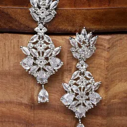 Kennice Rhodium-Plated Spiked American Diamond Drop Earrings-picture-21