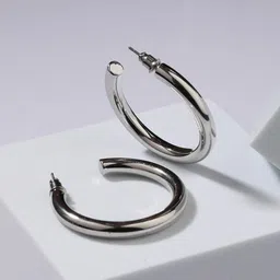 Jazz and Sizzle Silver-Plated Contemporary Half Hoop Earrings-image-49