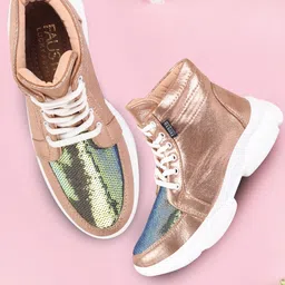 FAUSTO Women Gold-Toned High-Top Sneakers-image-49